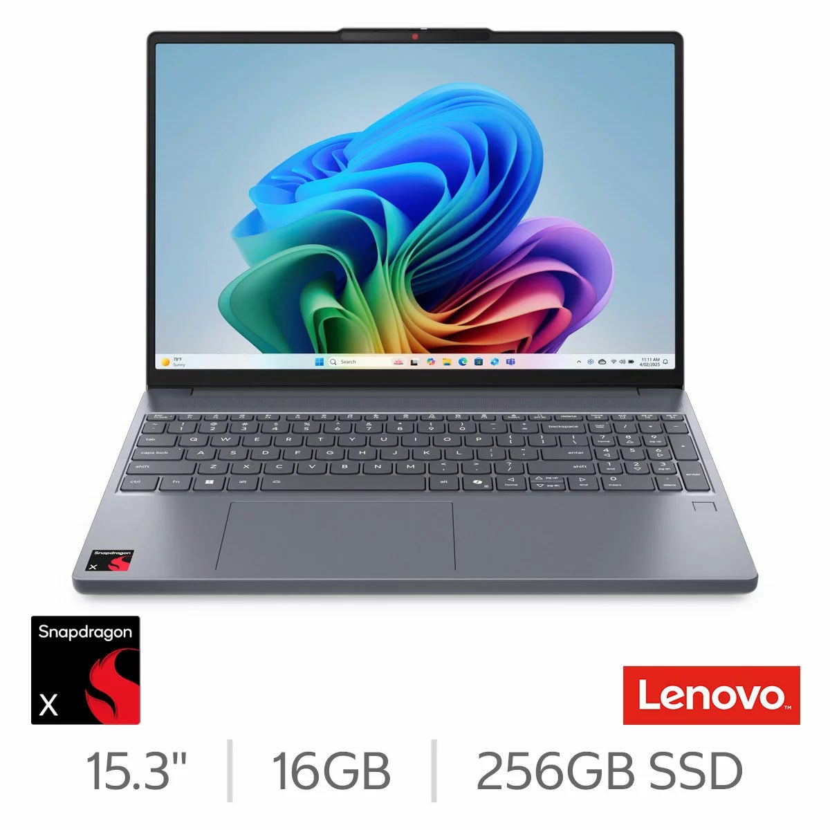 Lenovo IdeaPad Slim 3, Copilot+ PC, Snapdragon X1, 16GB RAM, 256GB SSD, 15.3 inch Laptop, 83N3007AUK