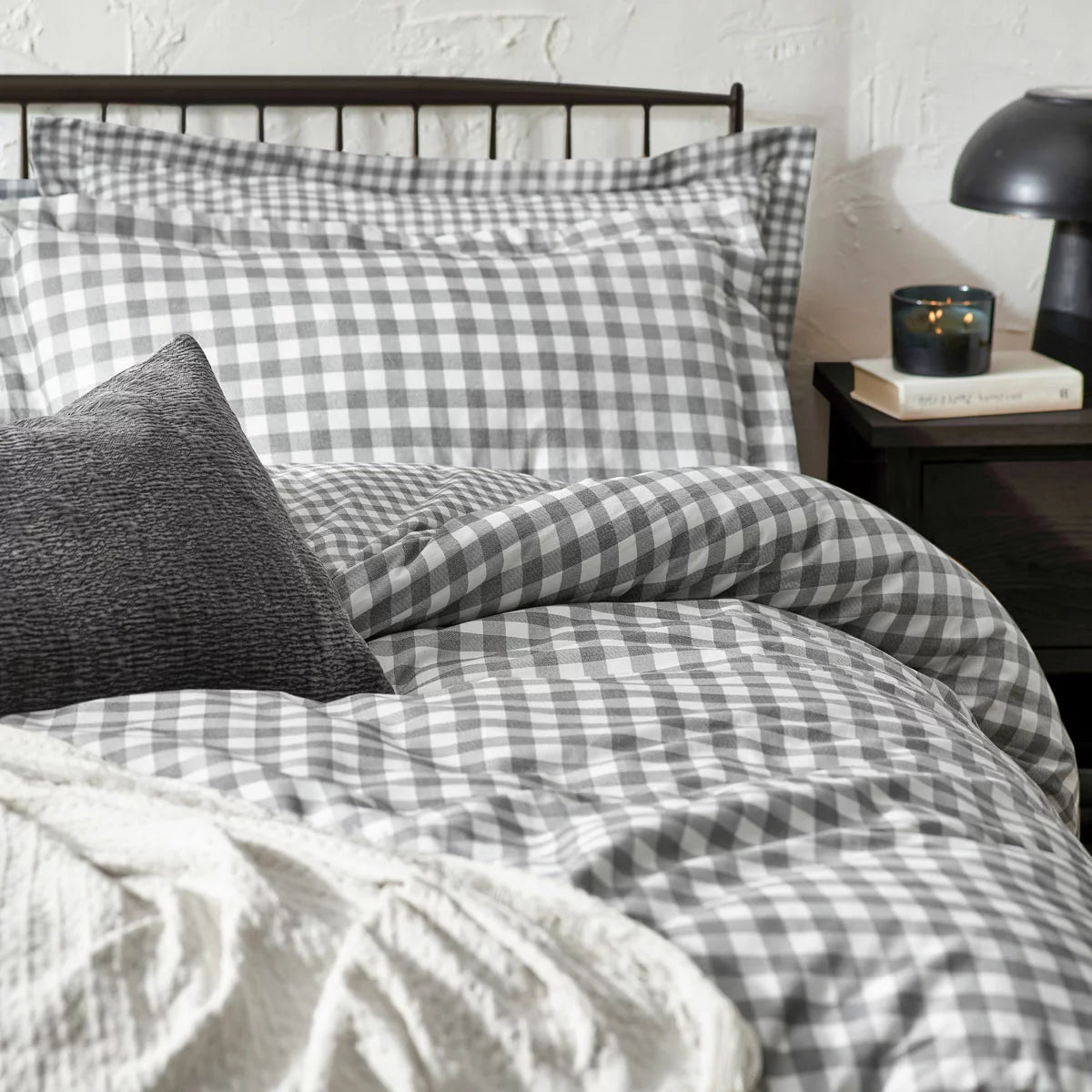 Yard Barton 100% Cotton Grey Gingham Duvet Cover Set in 4 Sizes