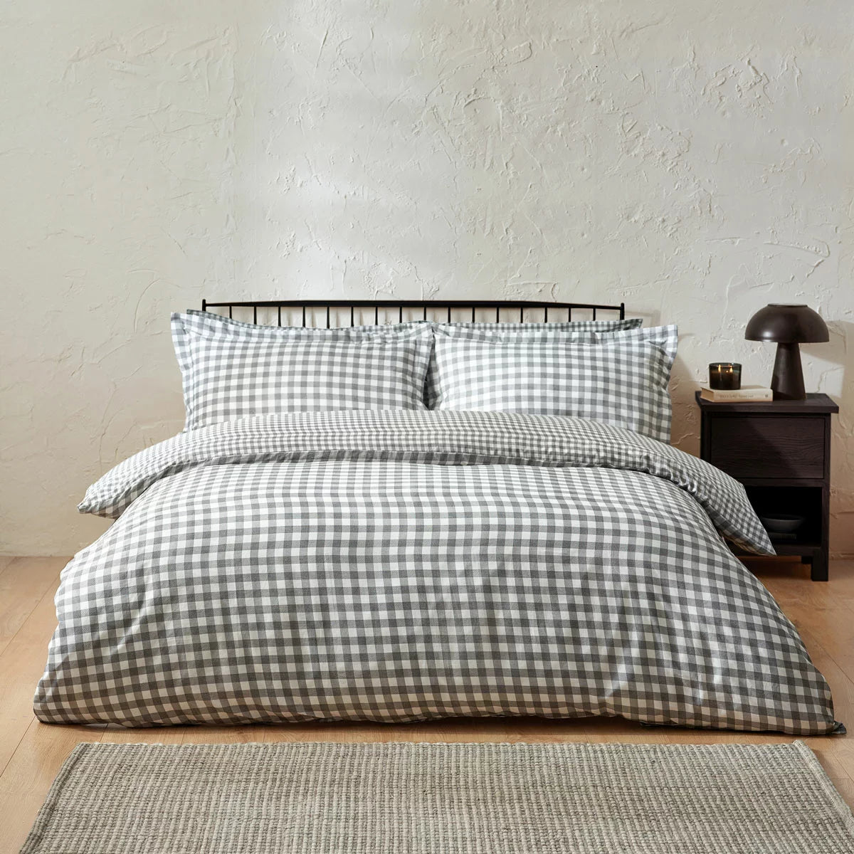 Yard Barton 100% Cotton Grey Gingham Duvet Cover Set in 4 Sizes