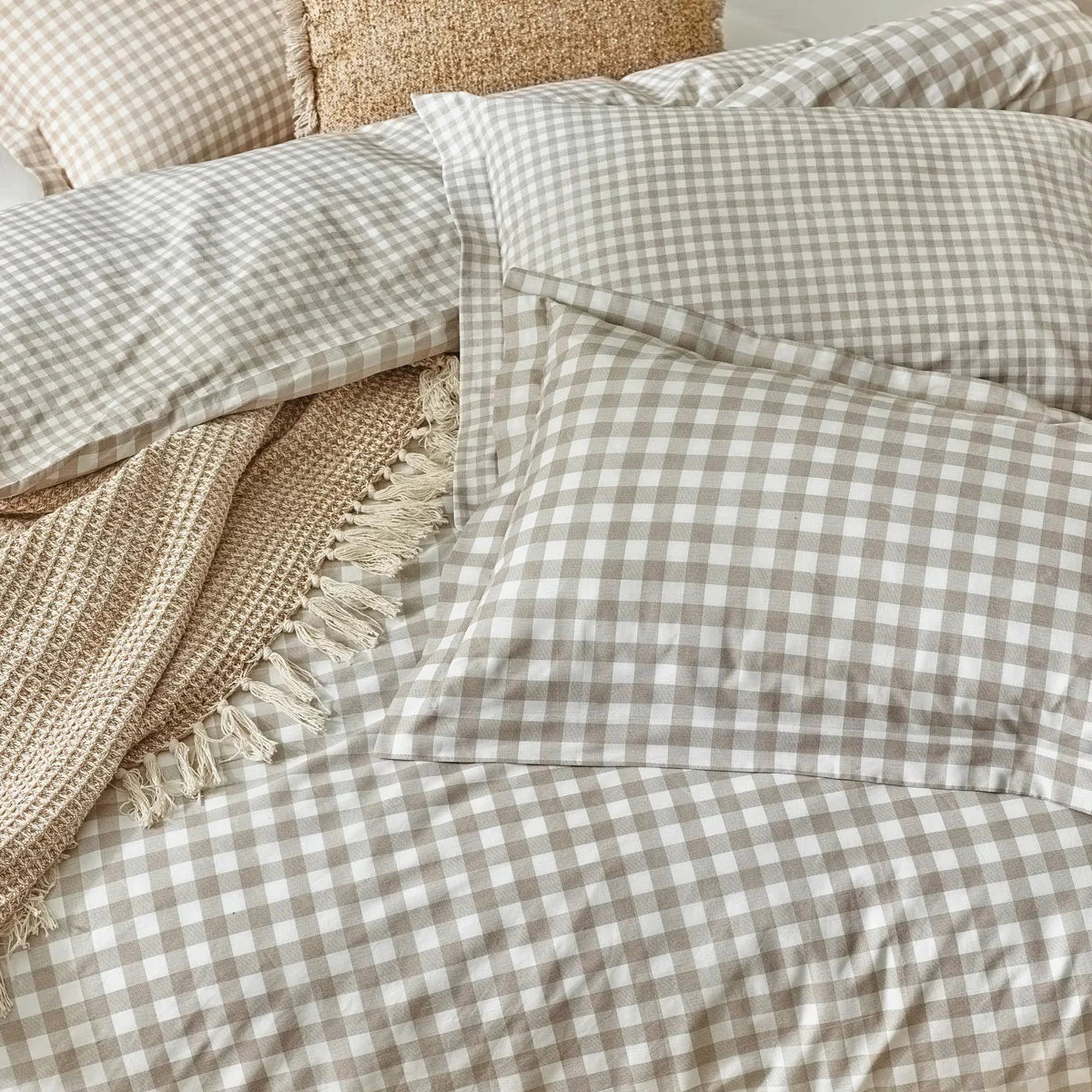 Yard Barton 100% Cotton Natural Gingham Duvet Cover Set in 4 Sizes