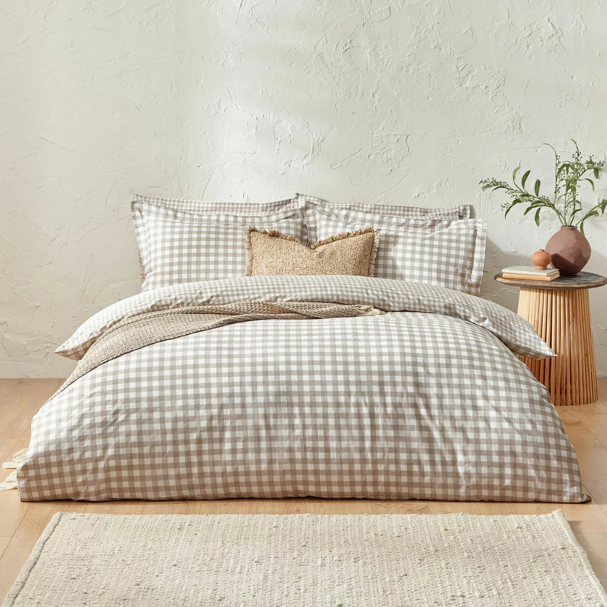 Yard Barton 100% Cotton Natural Gingham Duvet Cover Set in 4 Sizes