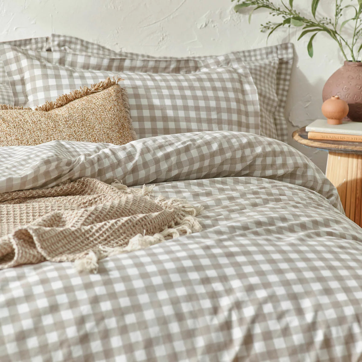 Yard Barton 100% Cotton Natural Gingham Duvet Cover Set in 4 Sizes