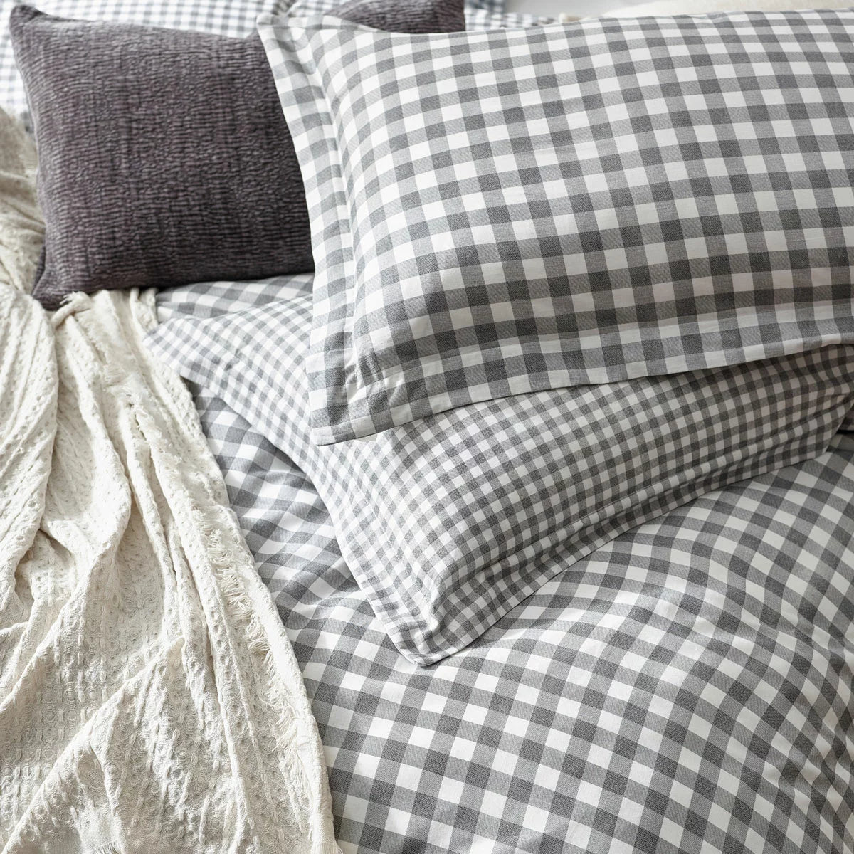 Yard Barton 100% Cotton Grey Gingham Duvet Cover Set in 4 Sizes