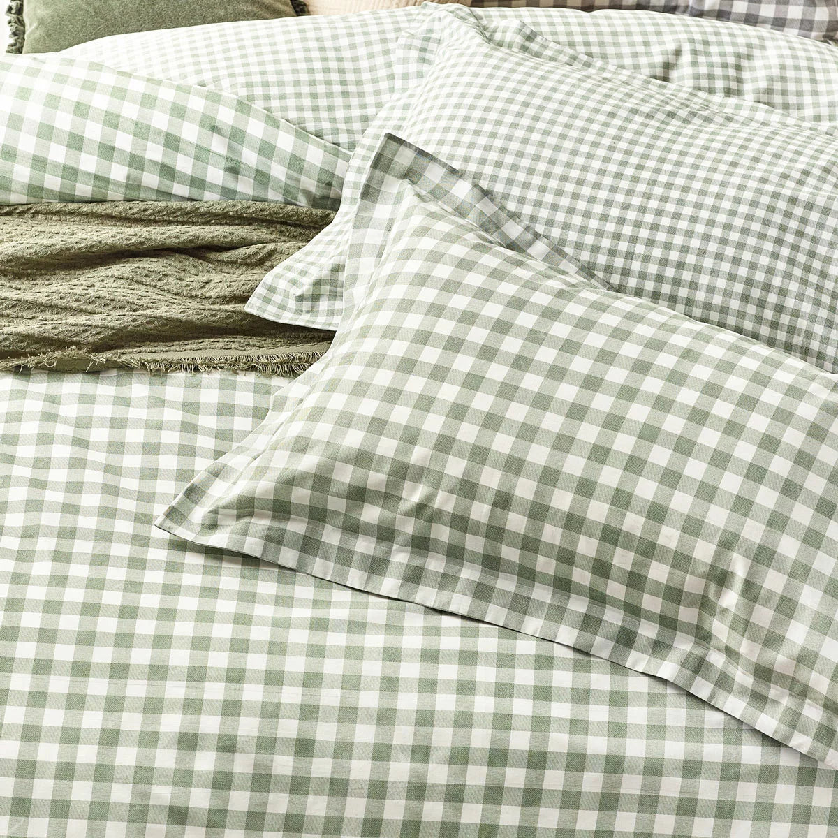 Yard Barton 100% Cotton Green Gingham Duvet Cover Set in 4 Sizes