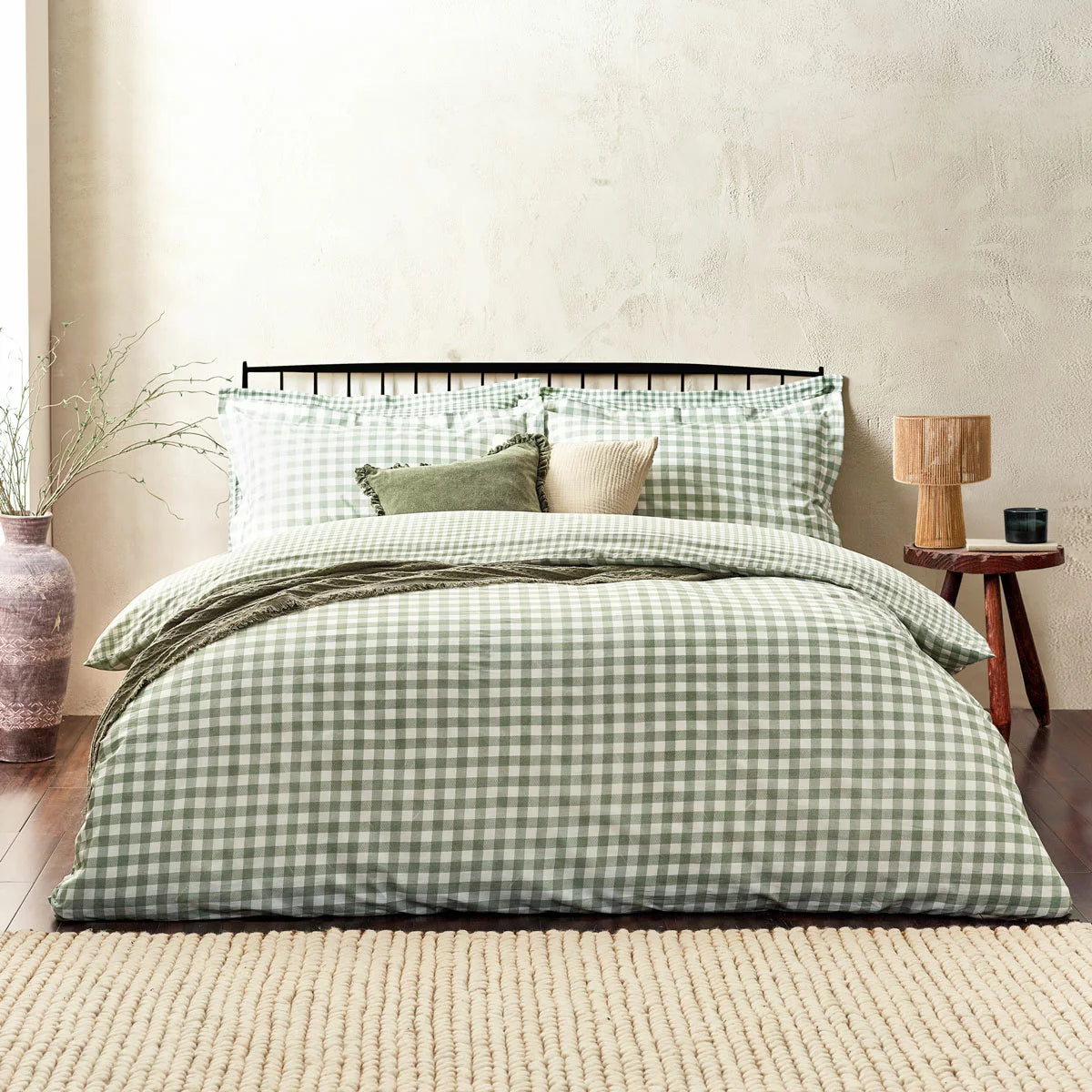 Yard Barton 100% Cotton Green Gingham Duvet Cover Set in 4 Sizes