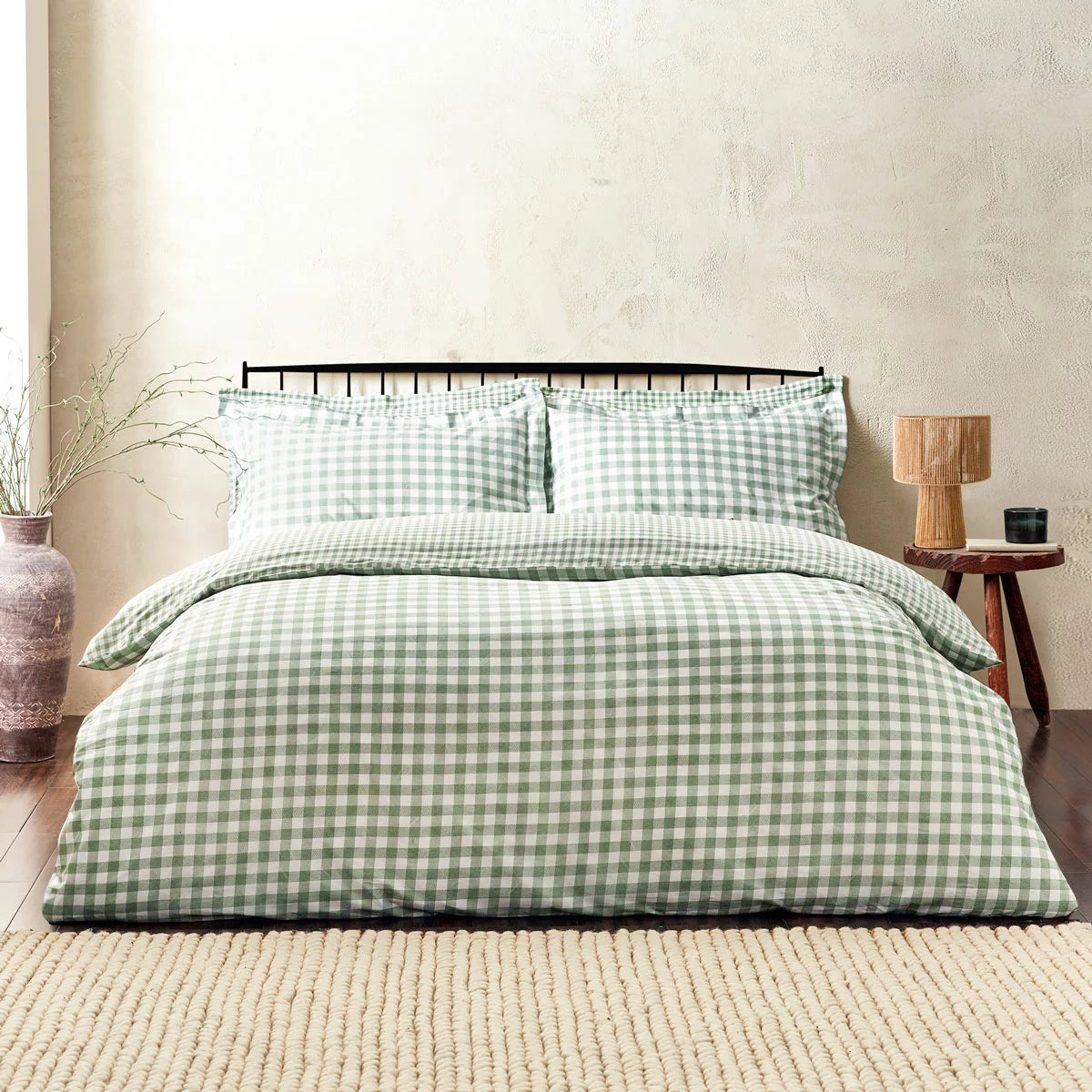 Yard Barton 100% Cotton Green Gingham Duvet Cover Set in 4 Sizes