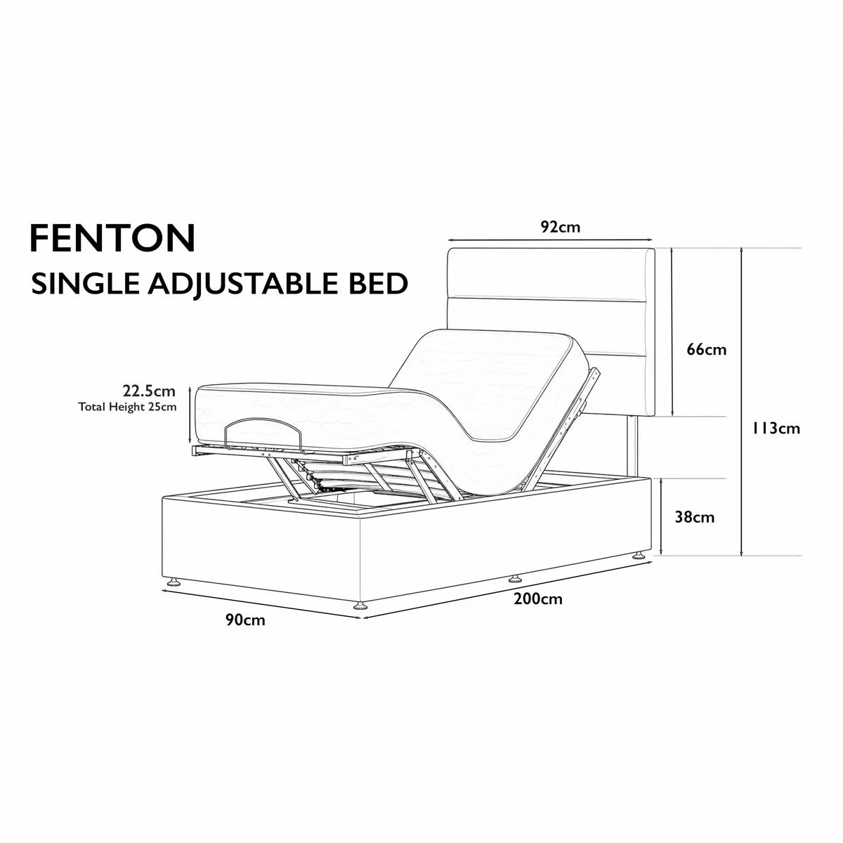 Highgrove Fenton Grey Fabric Electric Adjustable Bed Base With Medium Memory