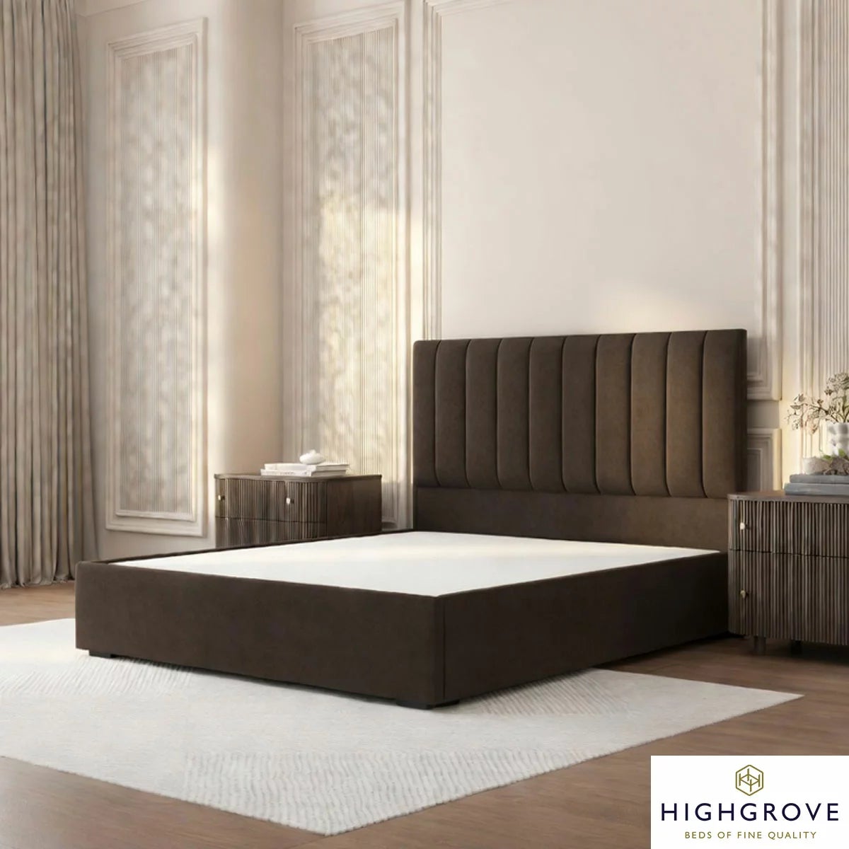 Highgrove Swift Brown Fabric Full Ottoman Bed Frame in 3 Sizes