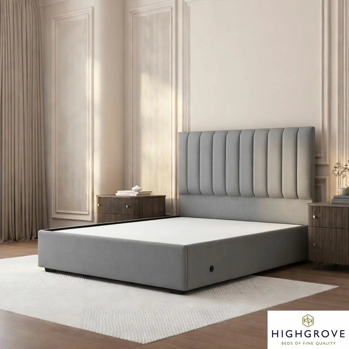 Highgrove Swift Grey Fabric Full Ottoman Bed Frame in 3 Sizes