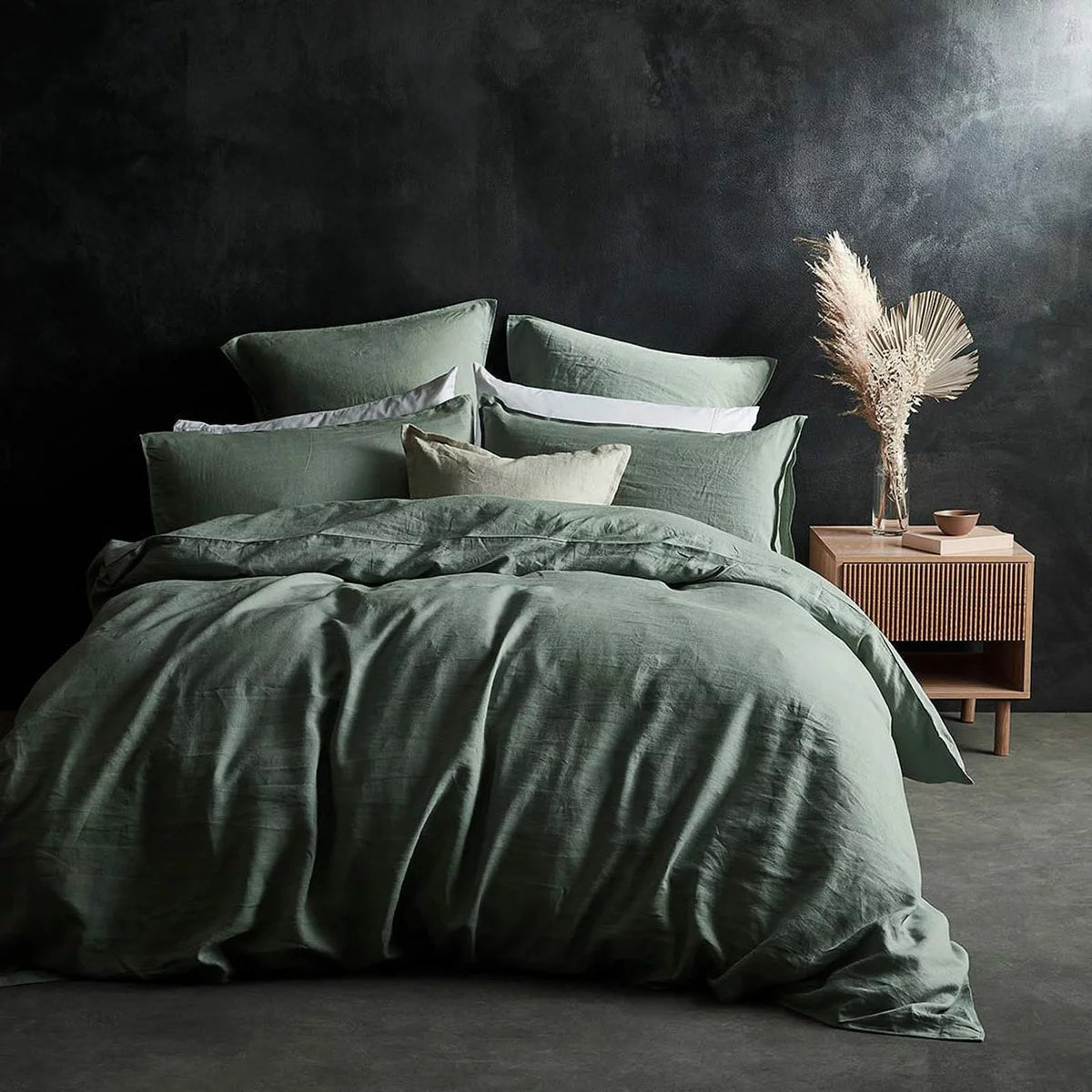 Lazy Linen 100% Washed Green Linen Duvet Cover Set in 3 Sizes