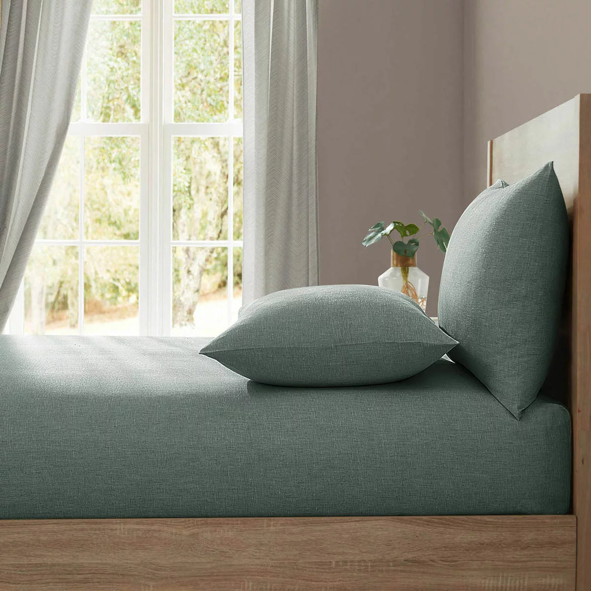 Lazy Linen 100% Washed Green Linen Fitted Sheet in 3 Sizes