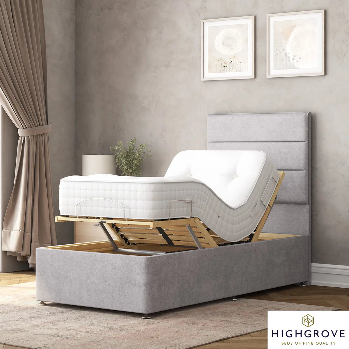 Highgrove Radnor Grey Fabric Electric Adjustable Bed Frame with 1000 Spring