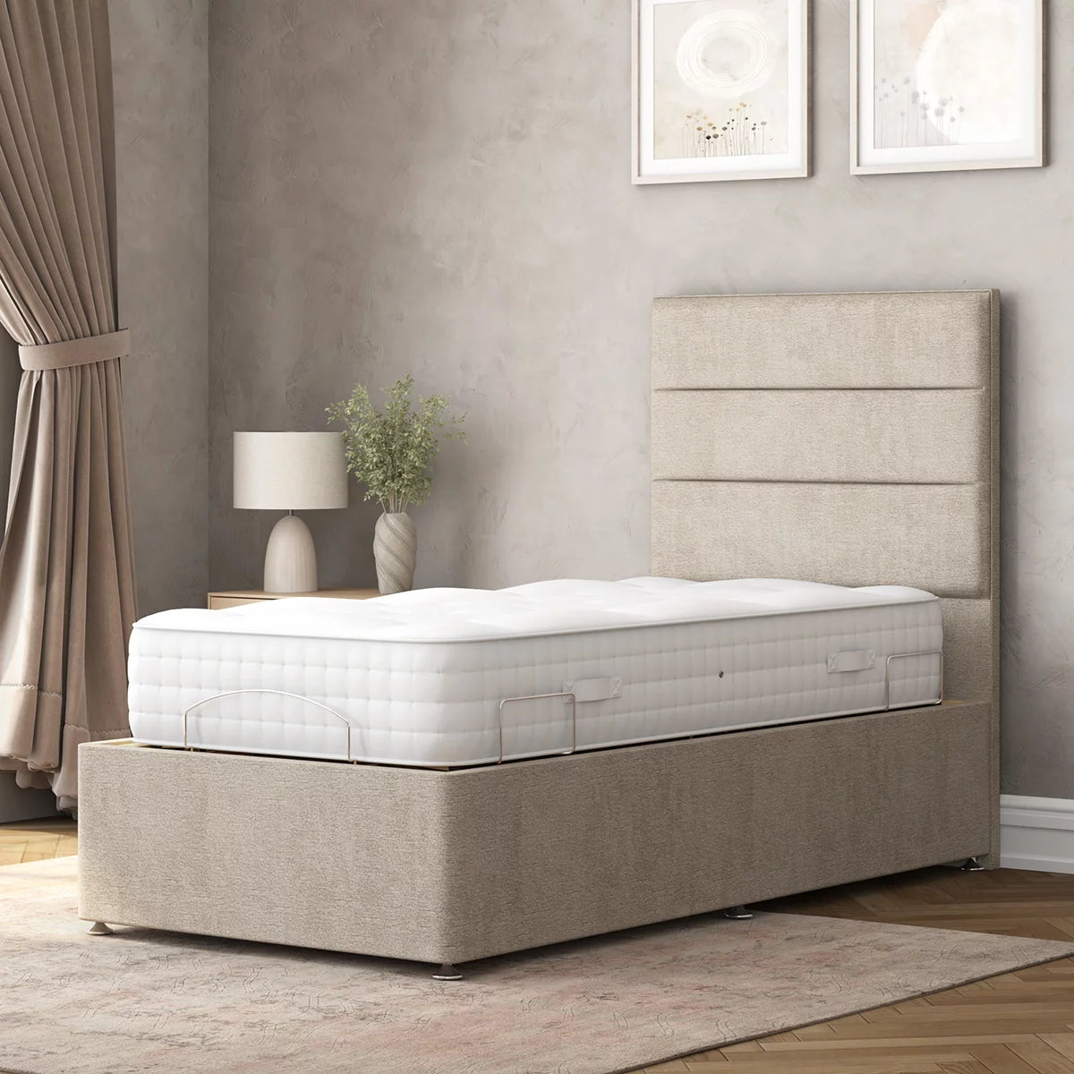 Highgrove Radnor Taupe Fabric Electric Adjustable Bed Frame with 1000 Spring
