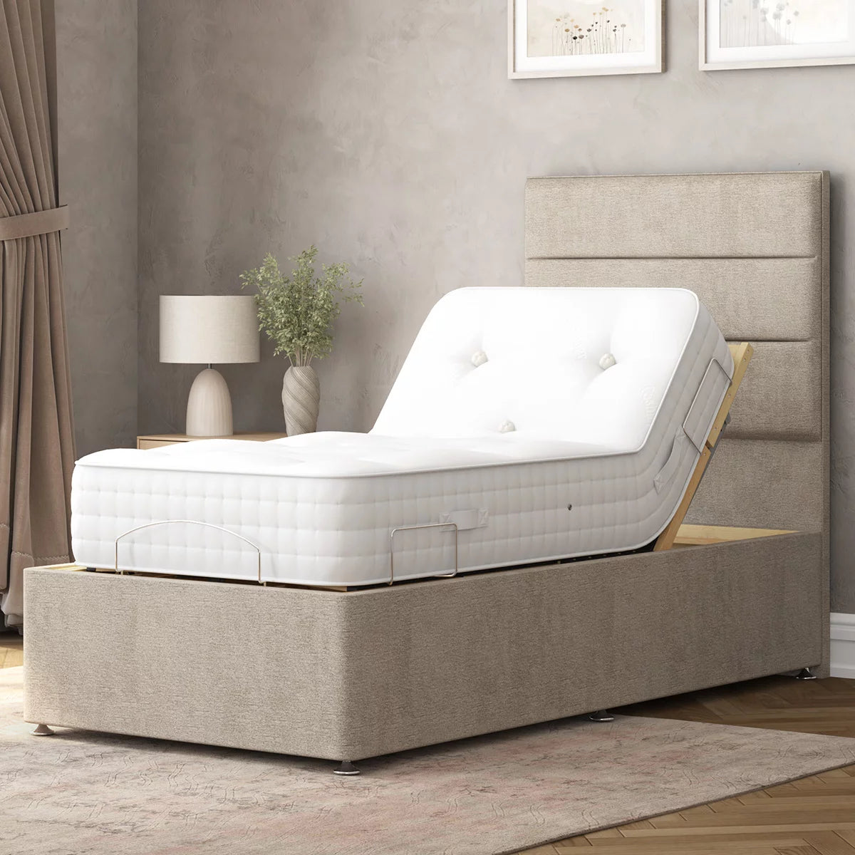 Highgrove Radnor Taupe Fabric Electric Adjustable Bed Frame with 1000 Spring