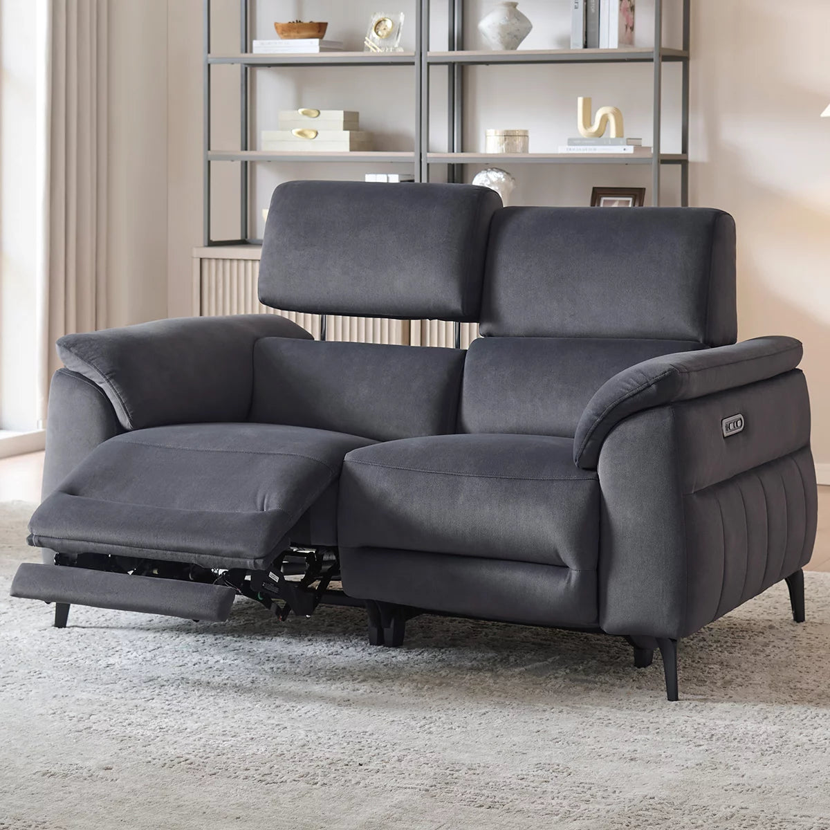 Apex Black Fabric Power Reclining 2 Seater Sofa with Power Head Tilt