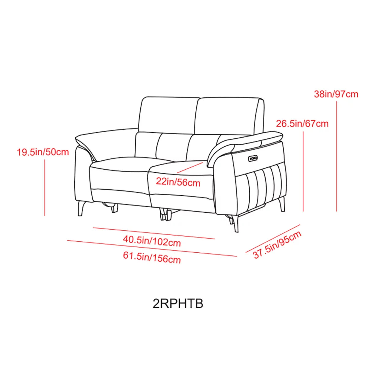 Apex Black Fabric Power Reclining 2 Seater Sofa with Power Head Tilt