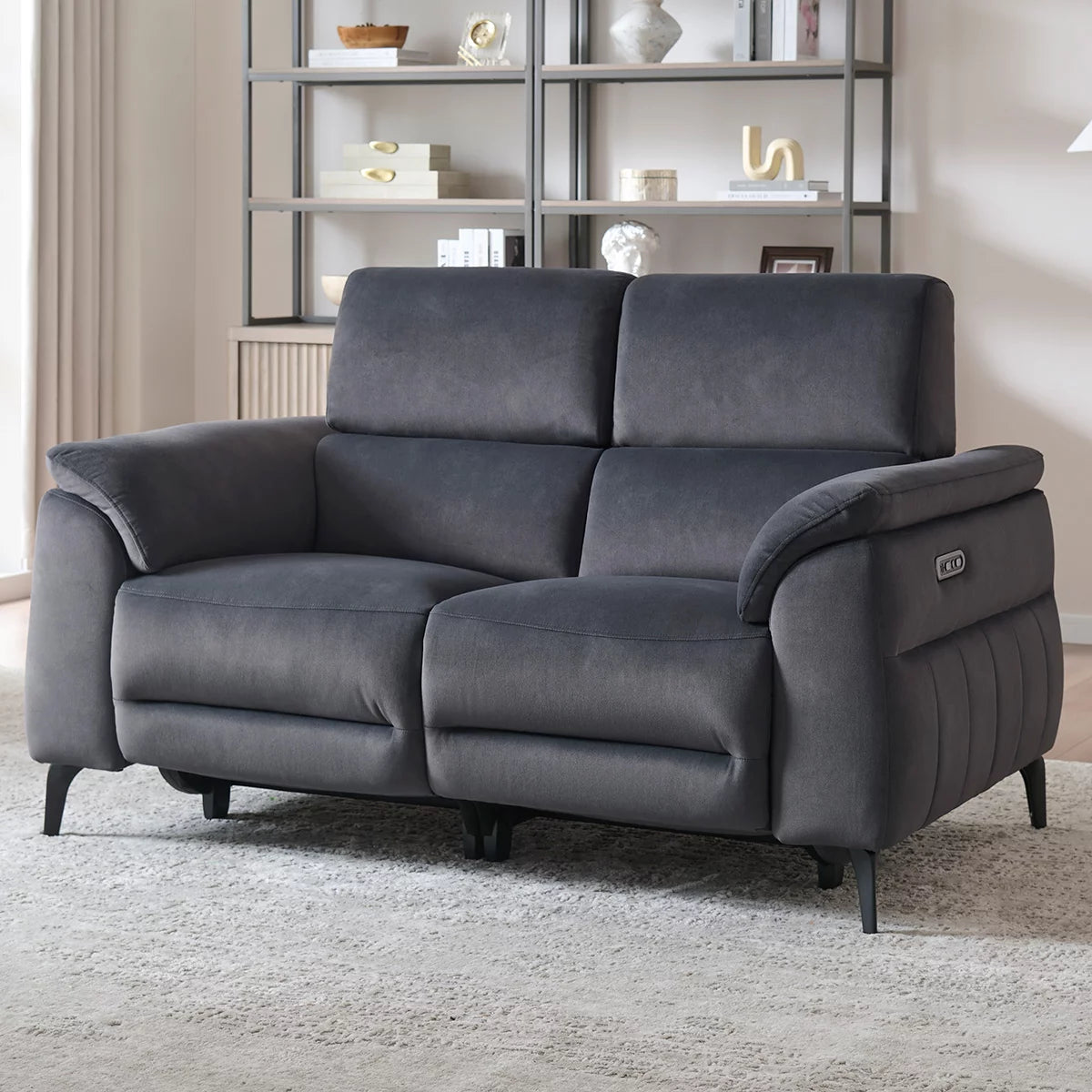 Apex Black Fabric Power Reclining 2 Seater Sofa with Power Head Tilt