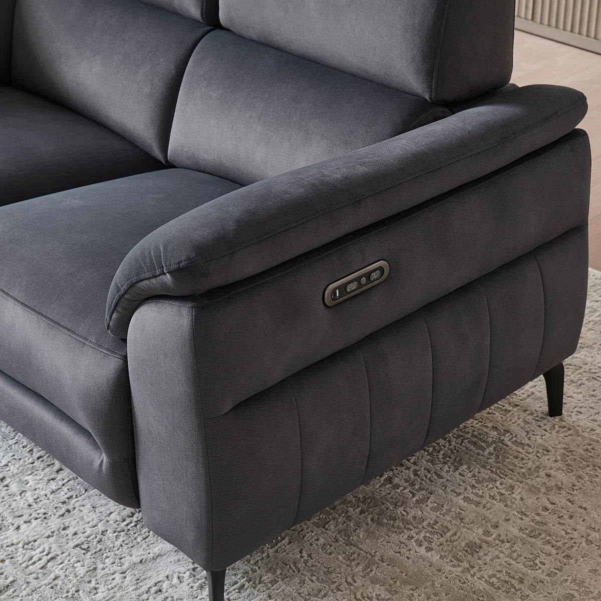 Apex Black Fabric Power Reclining 2 Seater Sofa with Power Head Tilt