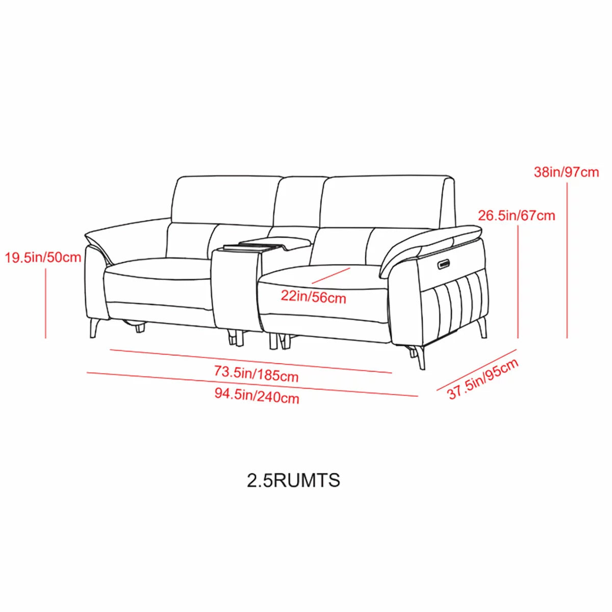 Apex Black Fabric Power Reclining Large 2 Seater Sofa with Power Head Tilt &