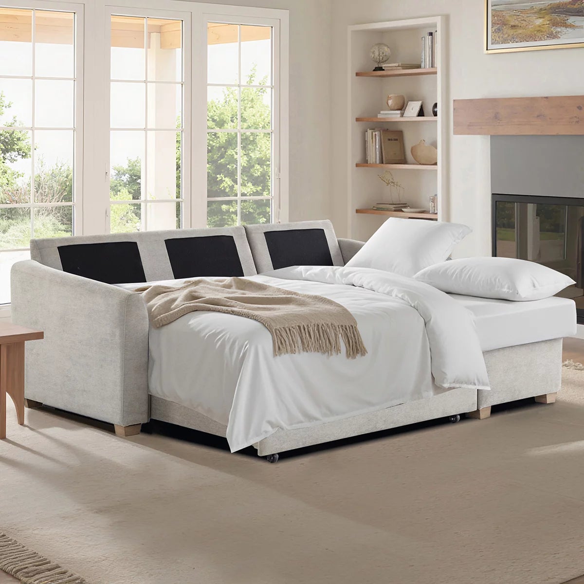 Coddle Cameron Fabric Sofa Bed with Reversible Chaise, Taupe, view 3