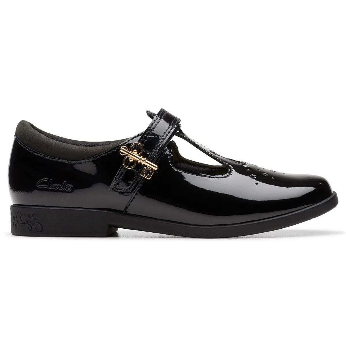 Clarks Kids Lock Shine Black Patent Shoes