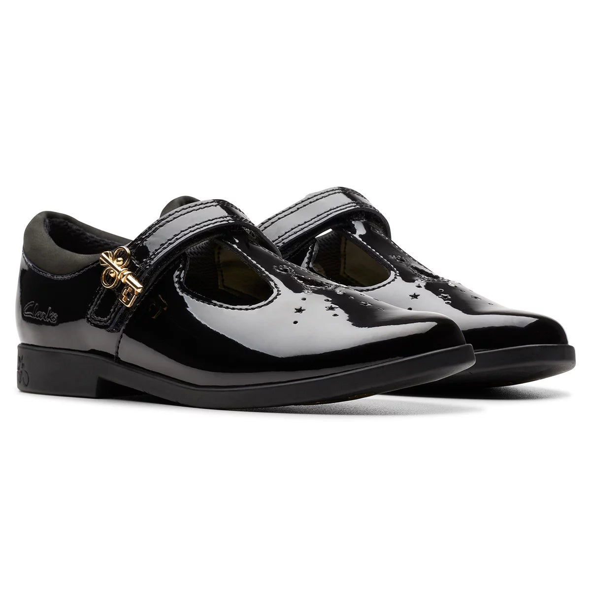 Clarks Kids Lock Shine Black Patent Shoes