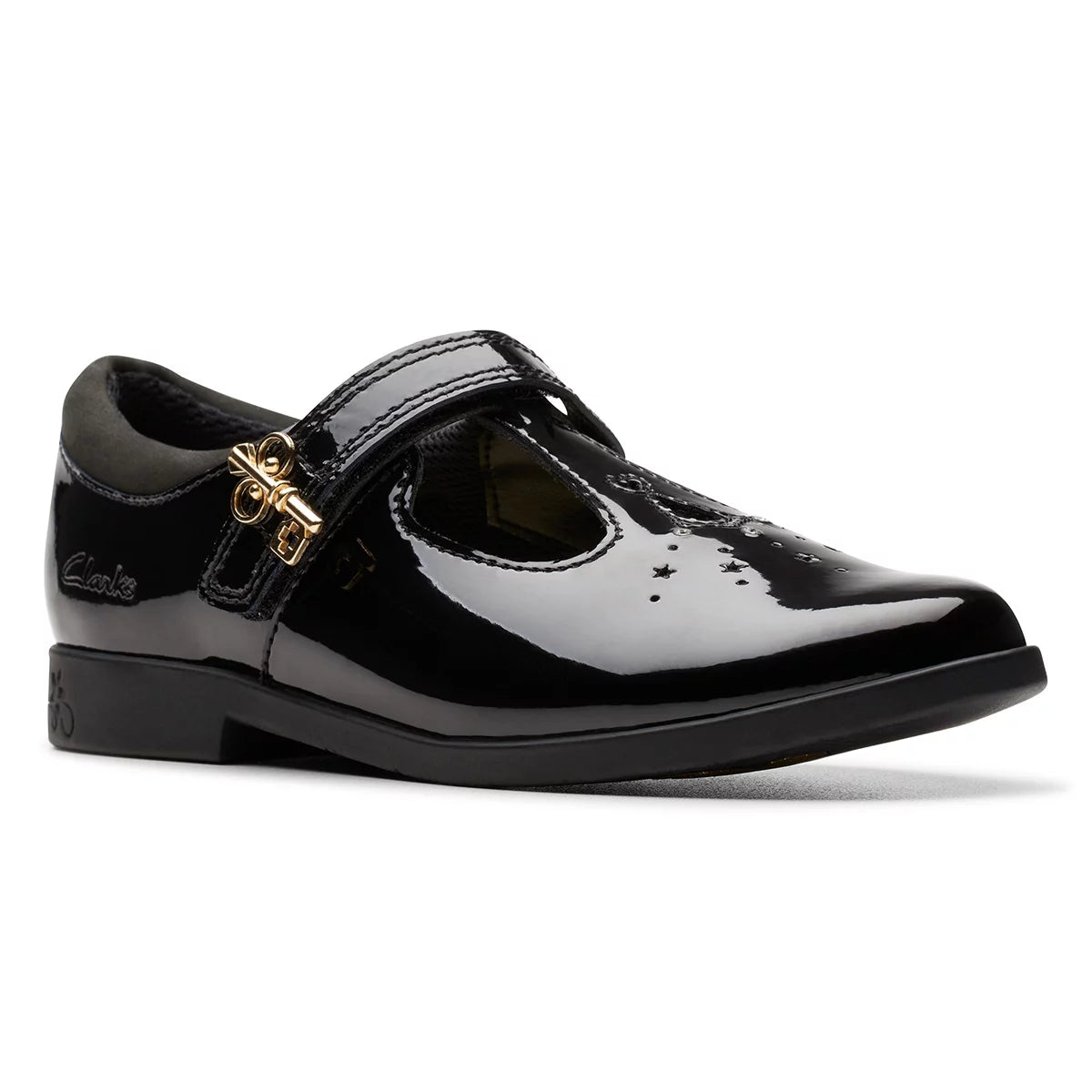 Clarks Kids Lock Shine Black Patent Shoes