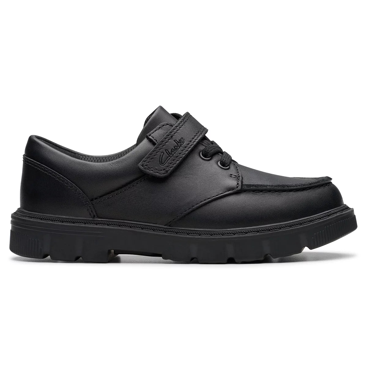 Clarks Kids Lorcam Edge Black Leather Shoes