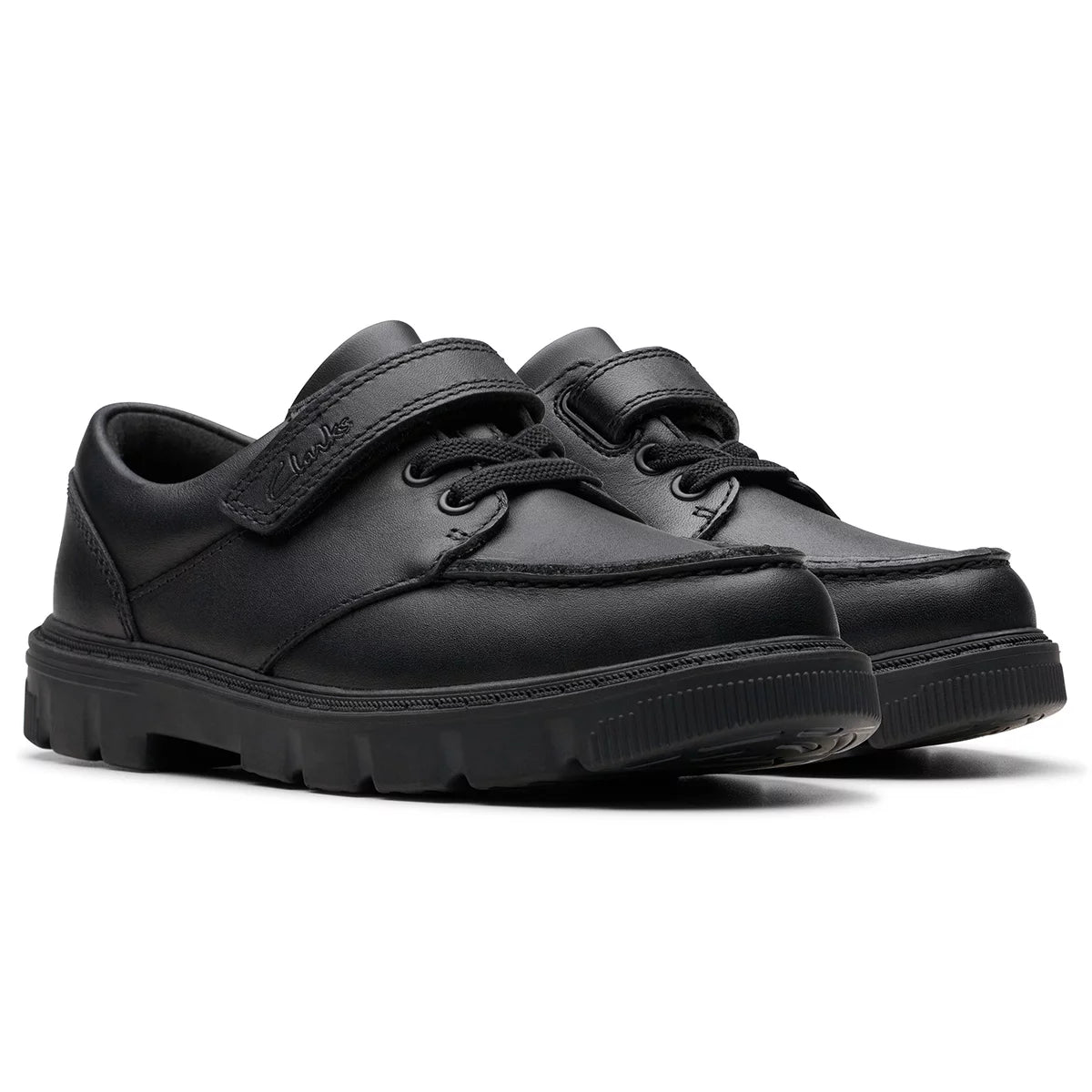 Clarks Kids Lorcam Edge Black Leather Shoes