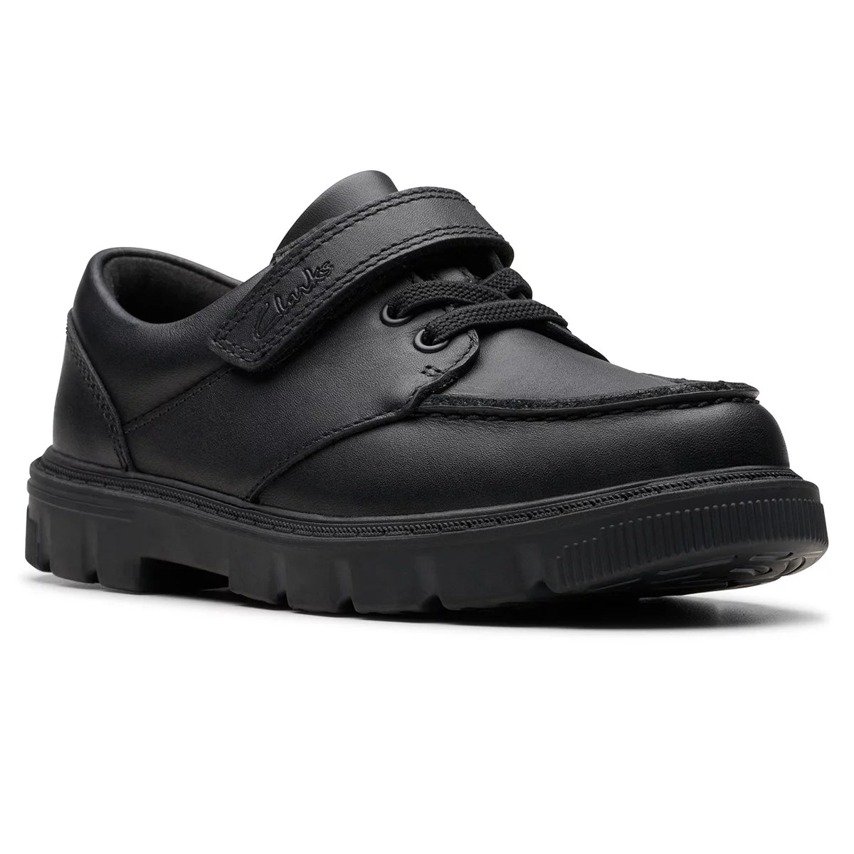 Clarks Kids Lorcam Edge Black Leather Shoes