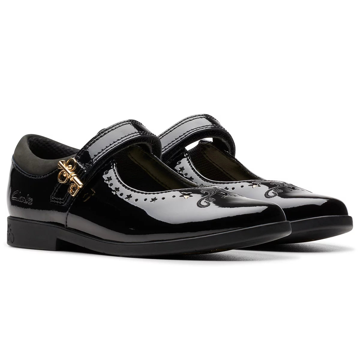 Clarks Kids Lock Magic Black Patent Shoes