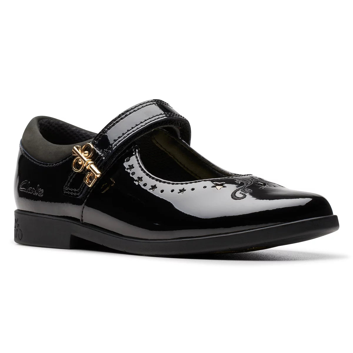 Clarks Kids Lock Magic Black Patent Shoes