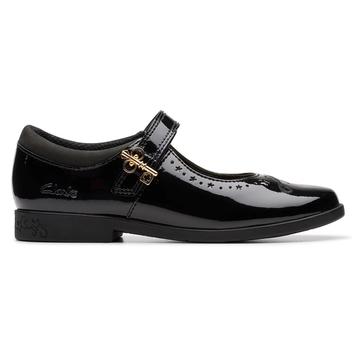 Clarks Kids Lock Magic Black Patent Shoes