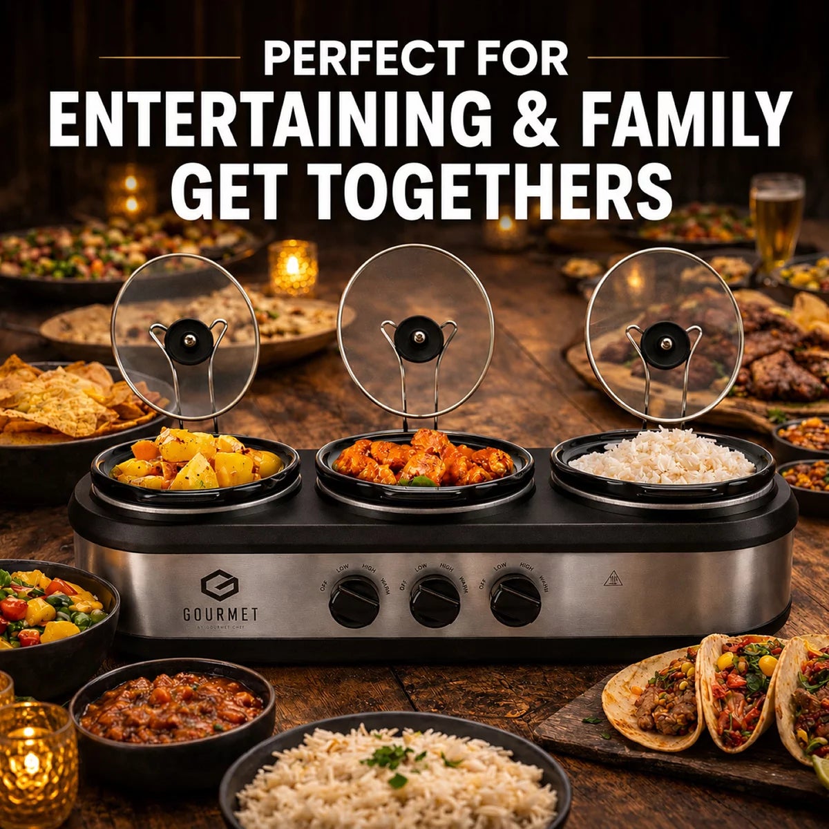 SensioHome Gourmet Triple Slow Cooker & Warming Station 7.1L, view 4