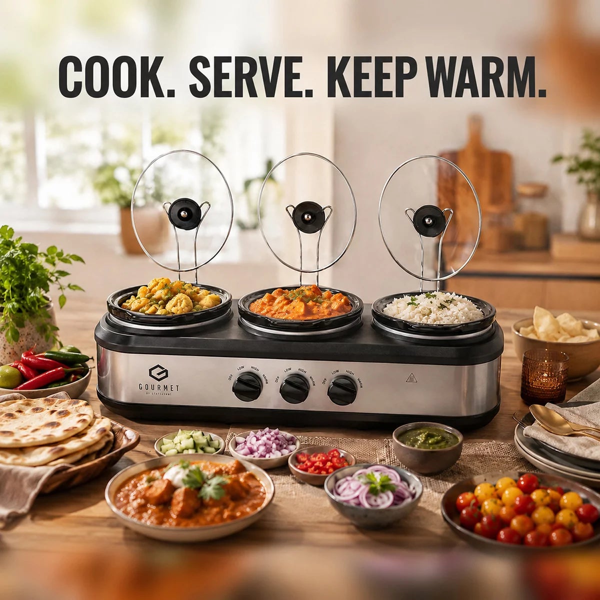SensioHome Gourmet Triple Slow Cooker & Warming Station 7.1L, view 5