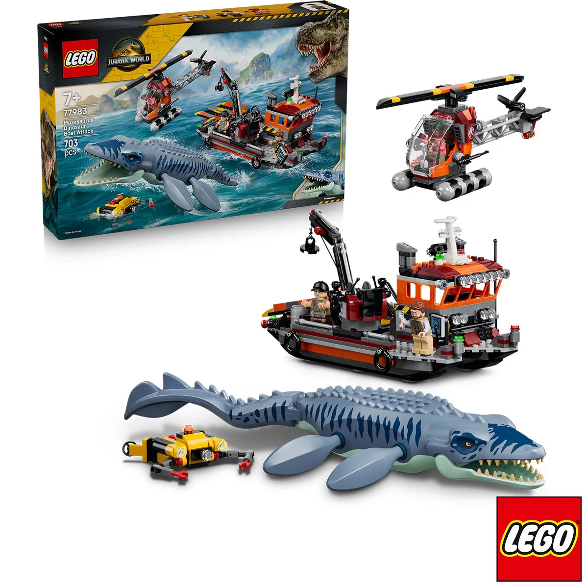 LEGO Jurassic World Mosasaurus Dinosaur Boat Attack - Model 77983 (7+ Years)