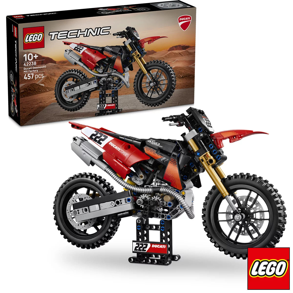 LEGO Technic Ducati Desmo450 MX Factory Motorcycle - Model 42238 (10+ Years)