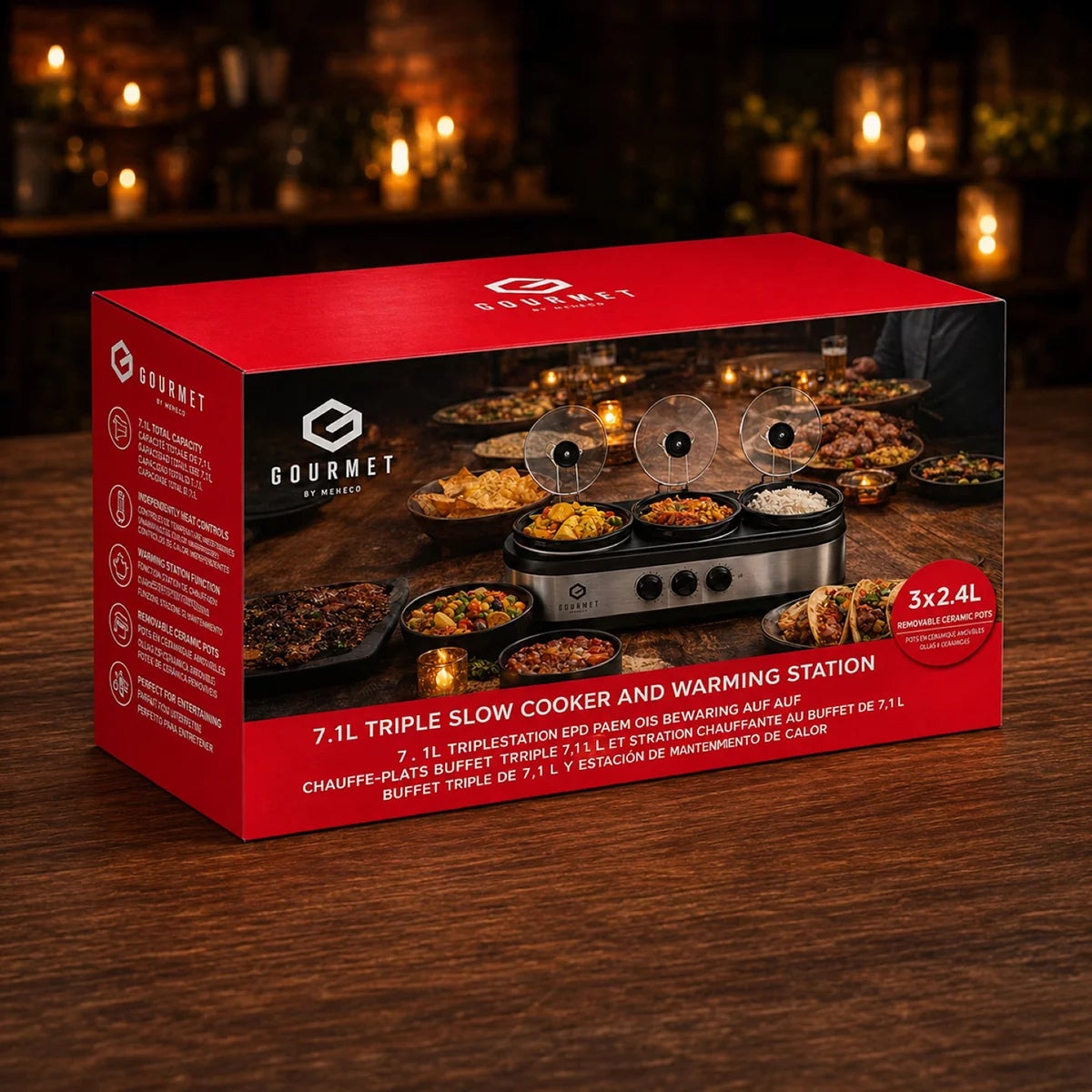 SensioHome Gourmet Triple Slow Cooker & Warming Station 7.1L, view 7