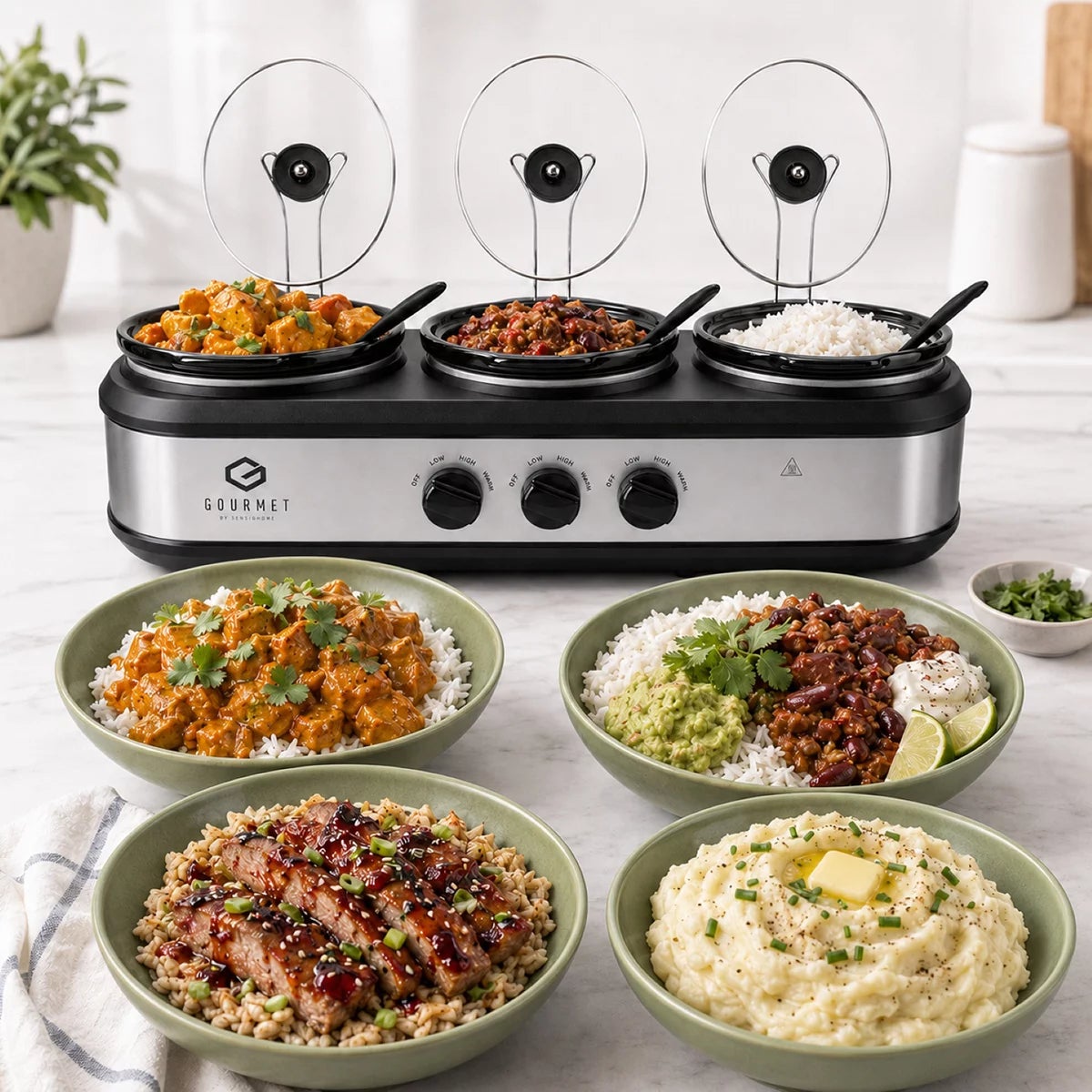 SensioHome Gourmet Triple Slow Cooker & Warming Station 7.1L, view 6