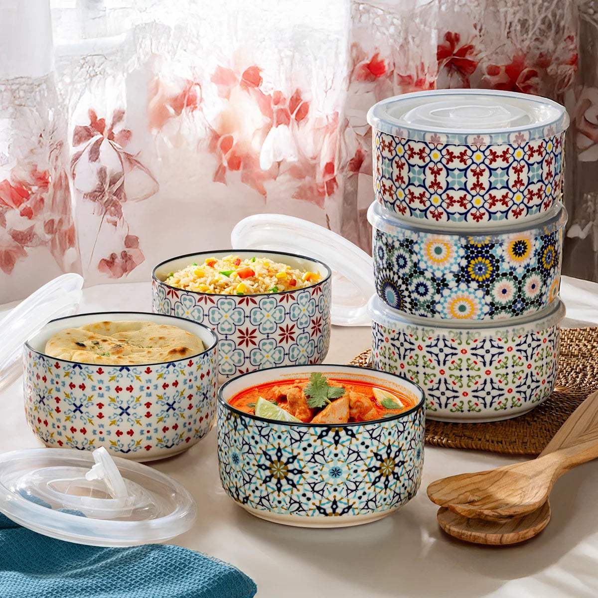 Signature Stoneware Bowls with Lids, 6 Pack