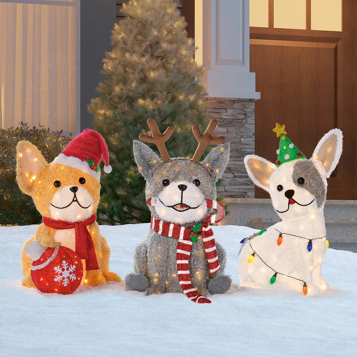 25 inch LED Dog Family With LED Lights- Set of 3