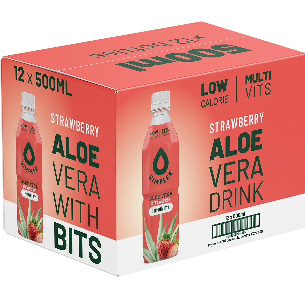 Simplee Aloe Vera Strawberry, 12 x 500ml