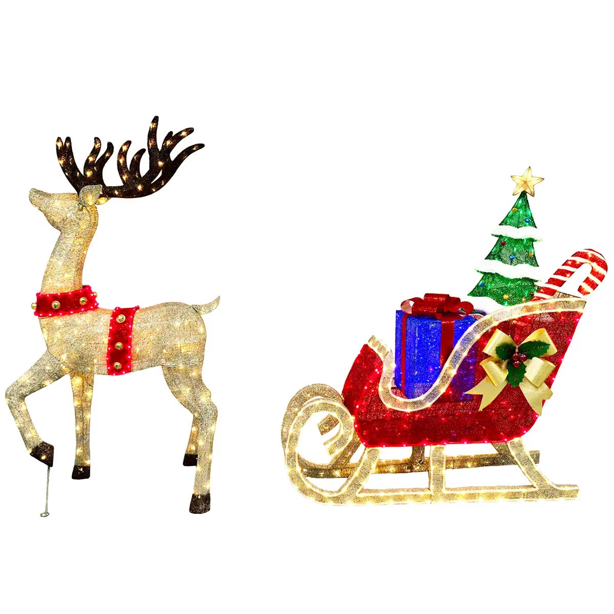 6 ft (182cm) Pre-Lit 3D Deer & Sleigh with 675 LED Lights, view 2