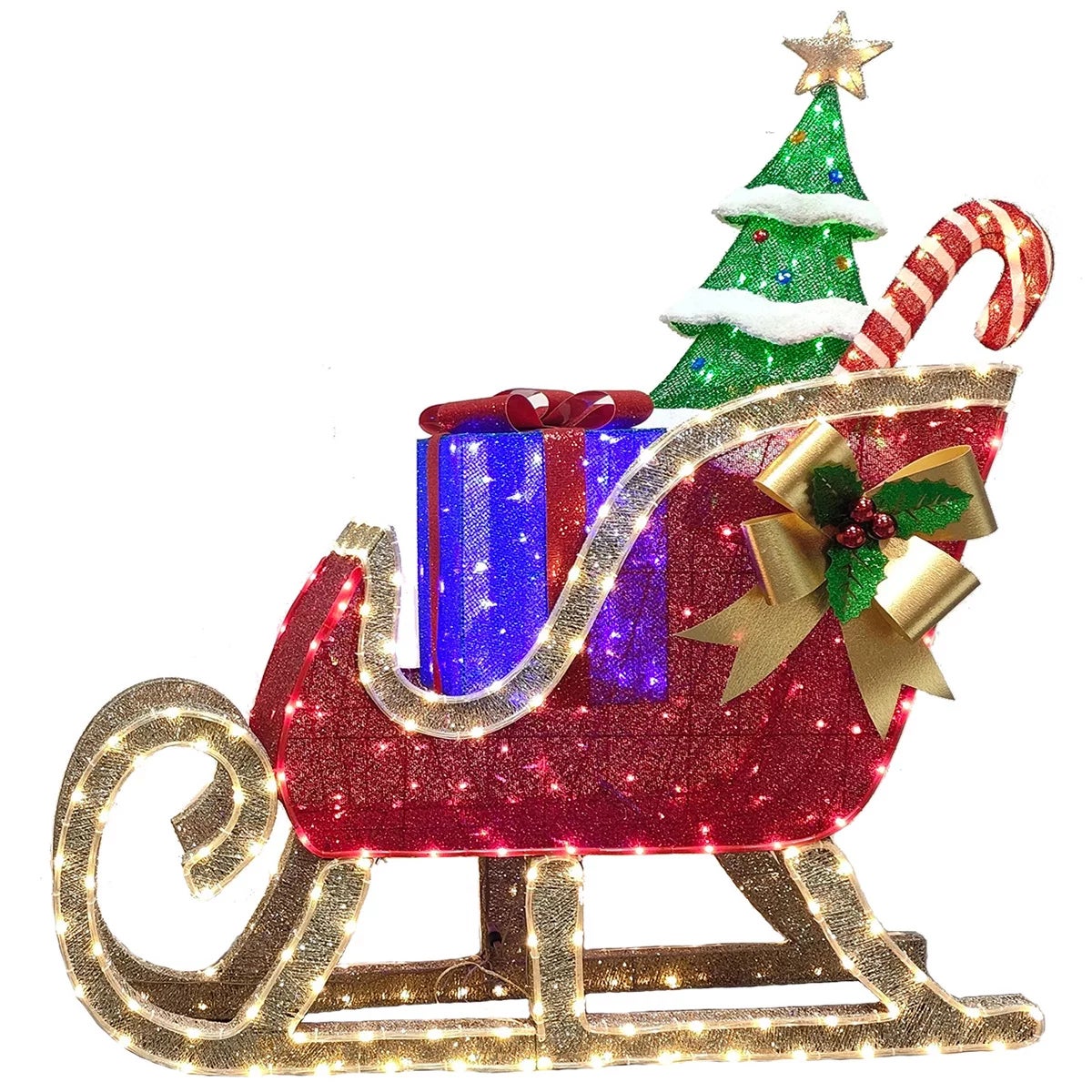 6 ft (182cm) Pre-Lit 3D Deer & Sleigh with 675 LED Lights, view 7