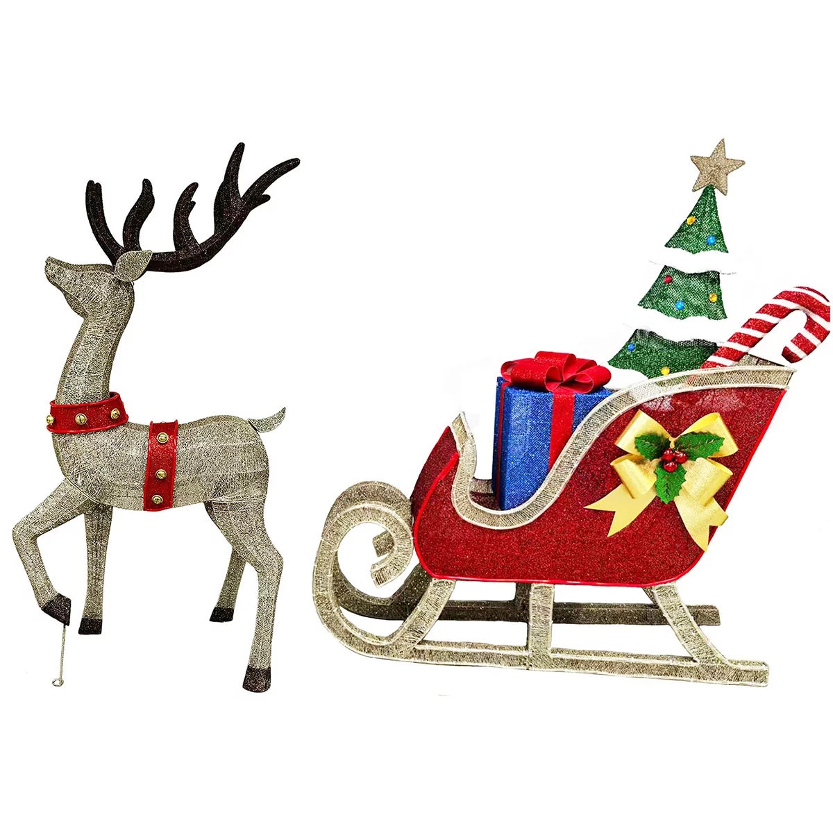 6 ft (182cm) Pre-Lit 3D Deer & Sleigh with 675 LED Lights, view 5
