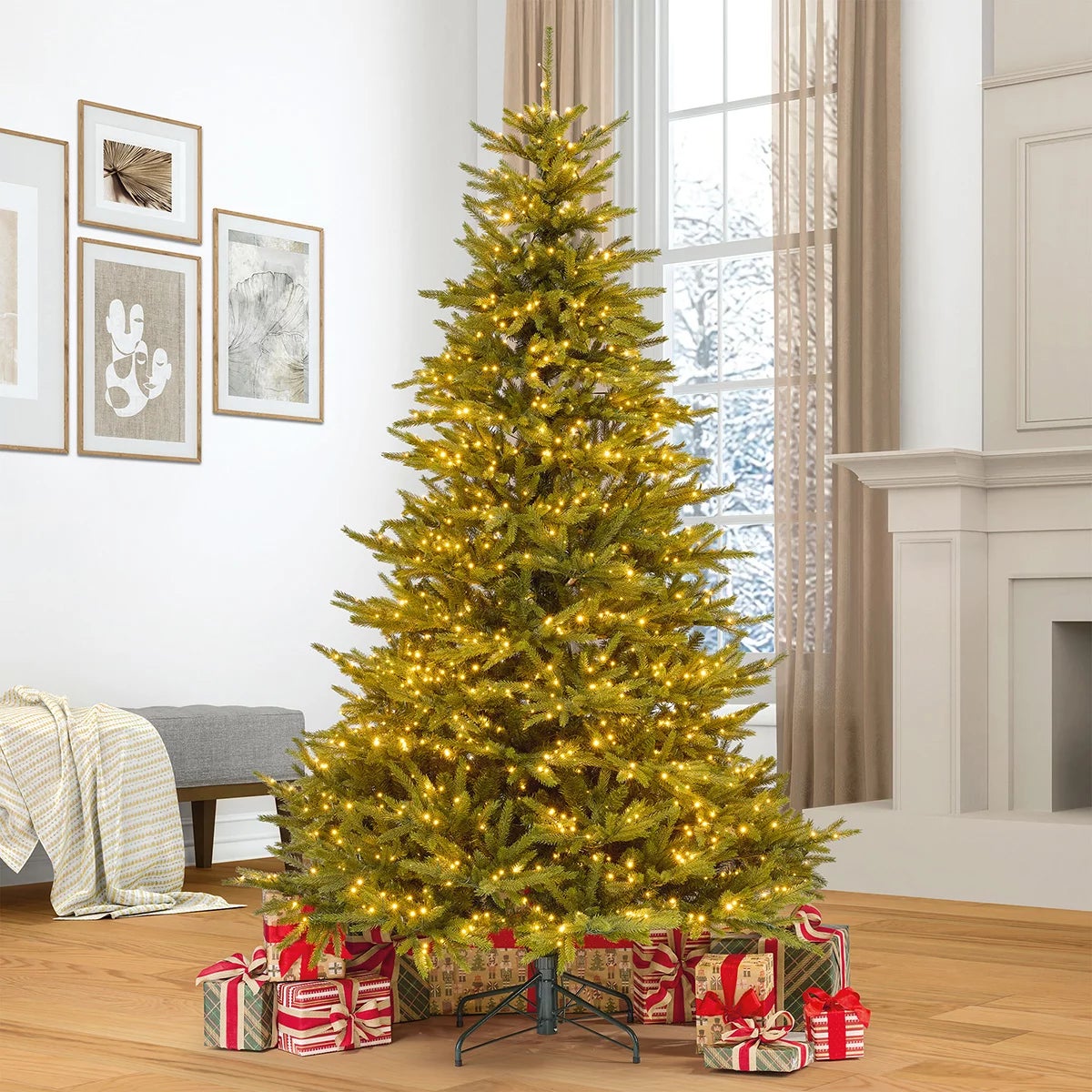 7.5 ft (2.3m) Pre-Lit Euro Style Artificial Christmas Tree With 1400 Colour Changing Twinkle Micro LED LightsLED Tree