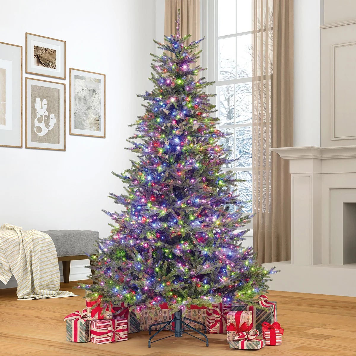 7.5 ft (2.3m) Pre-Lit Euro Style Artificial Christmas Tree With 1400 Colour Changing Twinkle Micro LED LightsLED Tree, view 2