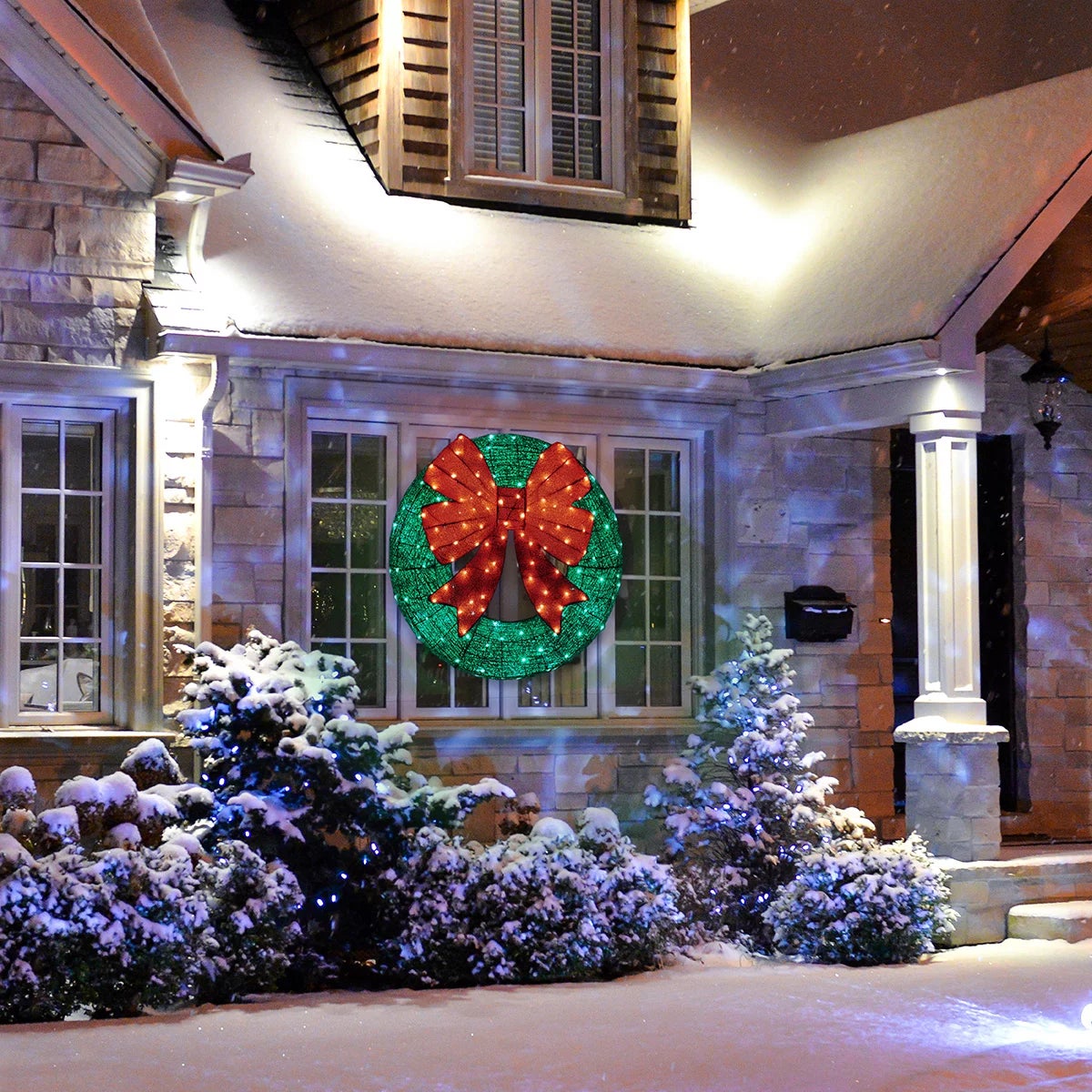 36 inch Light-Up Christmas Wreath Sculpture With Bow, view 3
