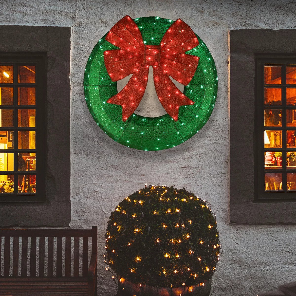 36 inch Light-Up Christmas Wreath Sculpture With Bow, view 4