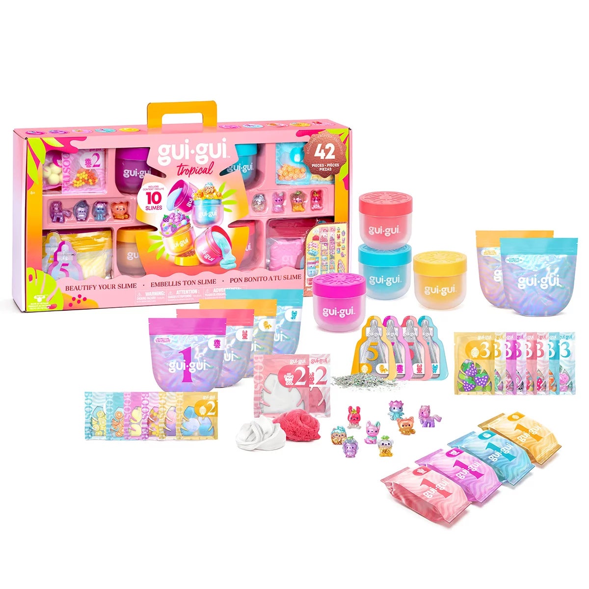 Gui Gui Tropical Set Slime Kit 42 Pieces 10 Scented Slimes Cloud, Butter, Clear, Jelli, Crunch, Gloss & Shimmer (3+ Years)